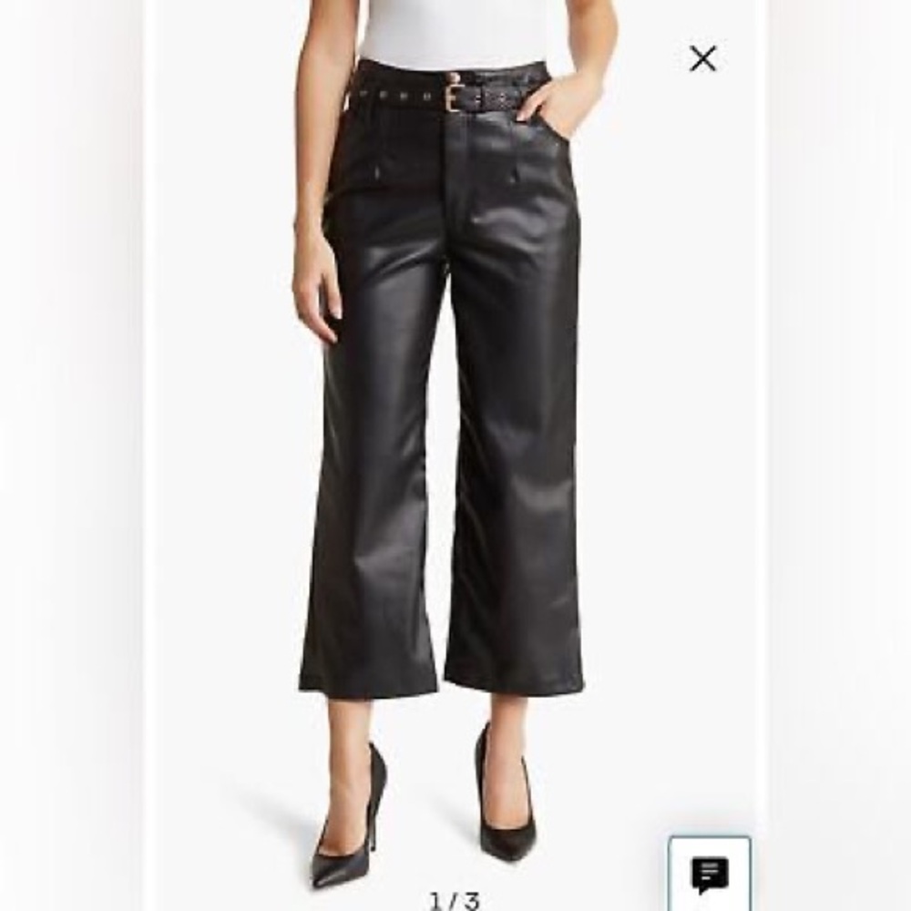 Grey Collective Black Faux Leather Belted Paperbag Pants